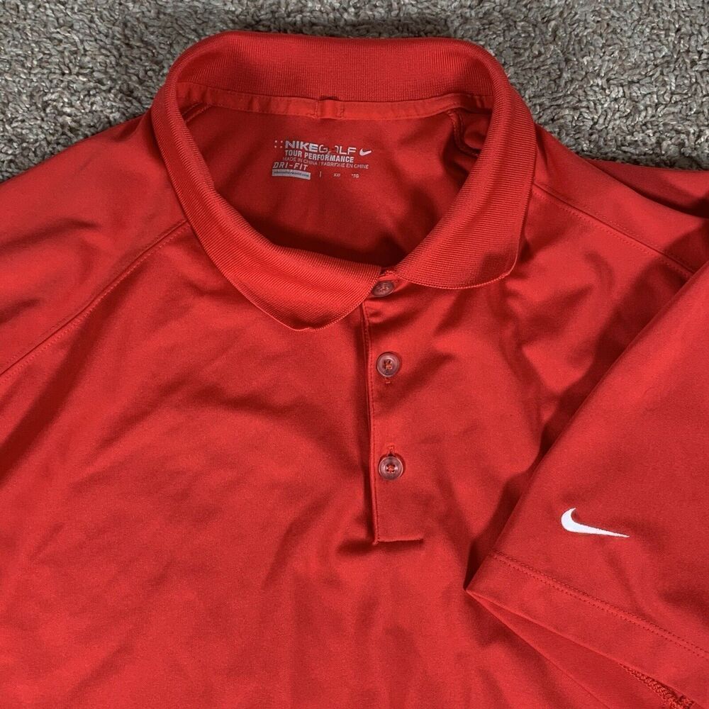 Nike Golf Polo Shirt Mens 2XL Dri-Fit Red Swoosh Tour Performance Stretch